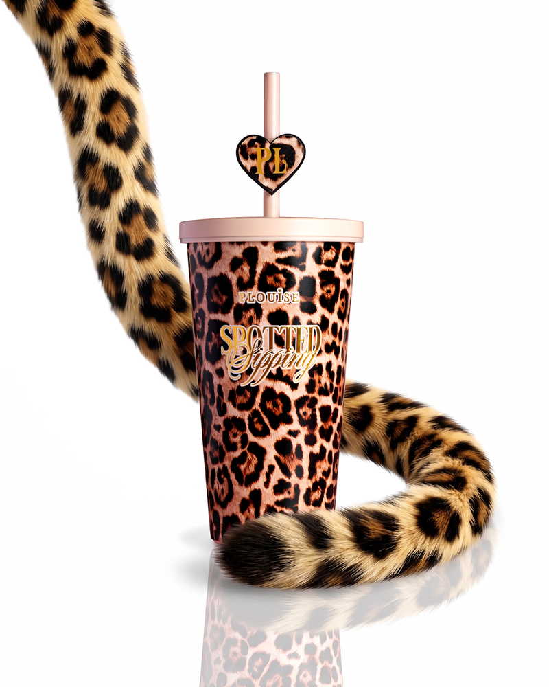 Cheetah Spotted Sipping ถ้วยแก้วน้ำสแตนเลสขนาด 600 มล