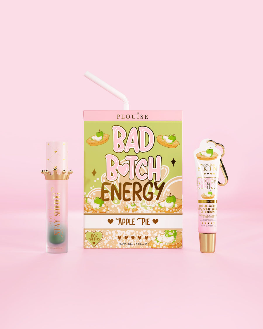 An Apple Pie Bad Bitch Energy โดย P.Louise ซึ่งประกอบด้วยครีมนวดริมฝีปากและน้ำมันสำหรับริมฝีปาก