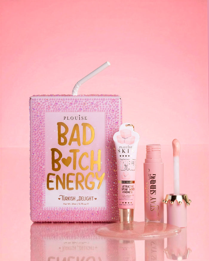 ลิปดูโอ้ P.Louise Crystal Glitter Bad Bitch Energy สีเรนโบว์เชอร์เบท มาพร้อมลิปออยล์เคลือบเงาและครีมนวดริมฝีปาก