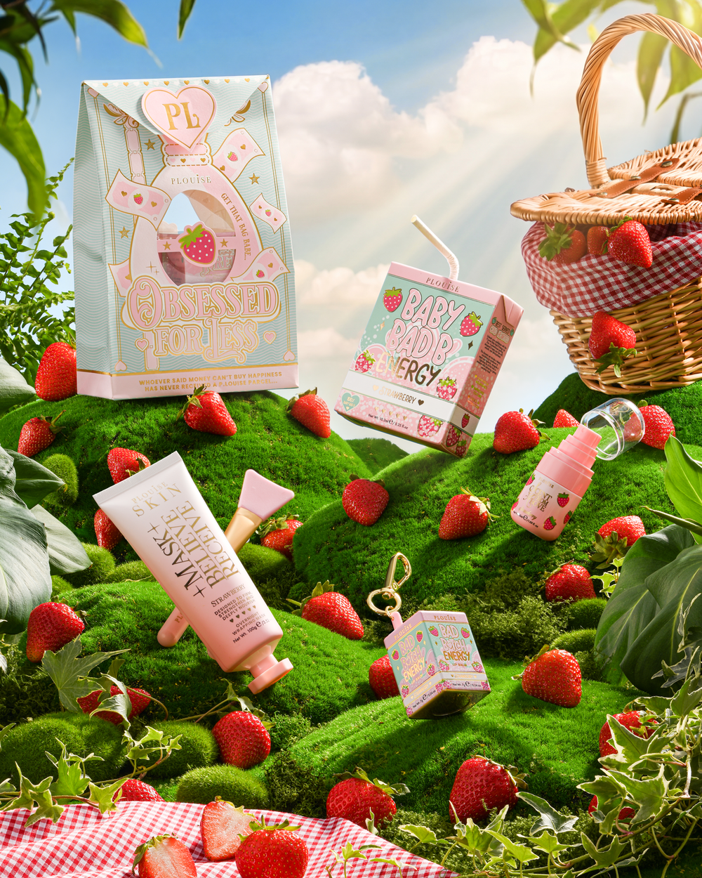 Strawberry P.Louise Obsessed For Bad Bitch คอลเลกชันเต็มรูปแบบบนเนินเขาหญ้าที่รายล้อมไปด้วยสตรอเบอร์รี่
