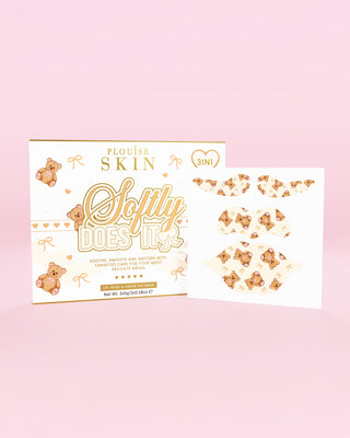 A P.Louise 3-in-1 lip, nose and under eye mask set in a coconut cake scent with a teddy bear design